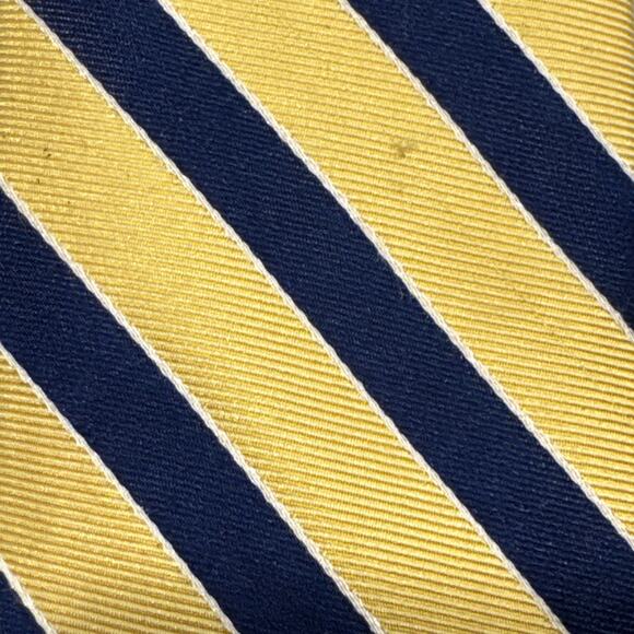 TOMMY HILFIGER Long Silk Mens Tie Made In USA REPP Yellow Blue Regimental Stripe - Picture 3 of 6
